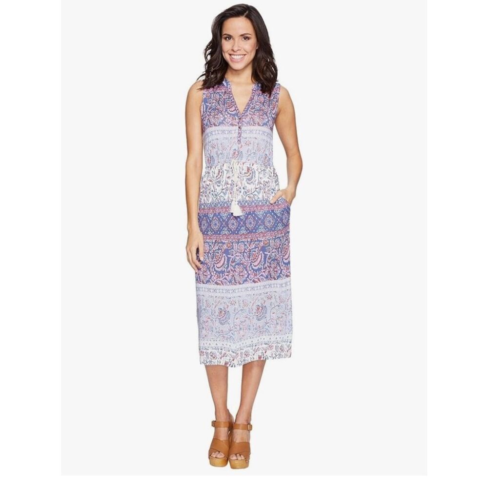 Lucky Brand Floral Drawstring Dress Blue 1X EUC